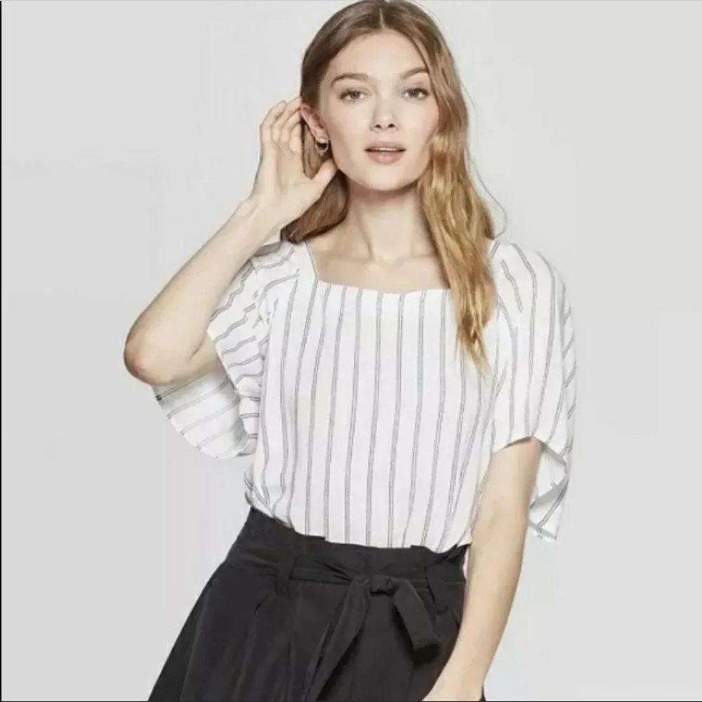 A NEW DAY Square Neck Striped Short Sleeve Top